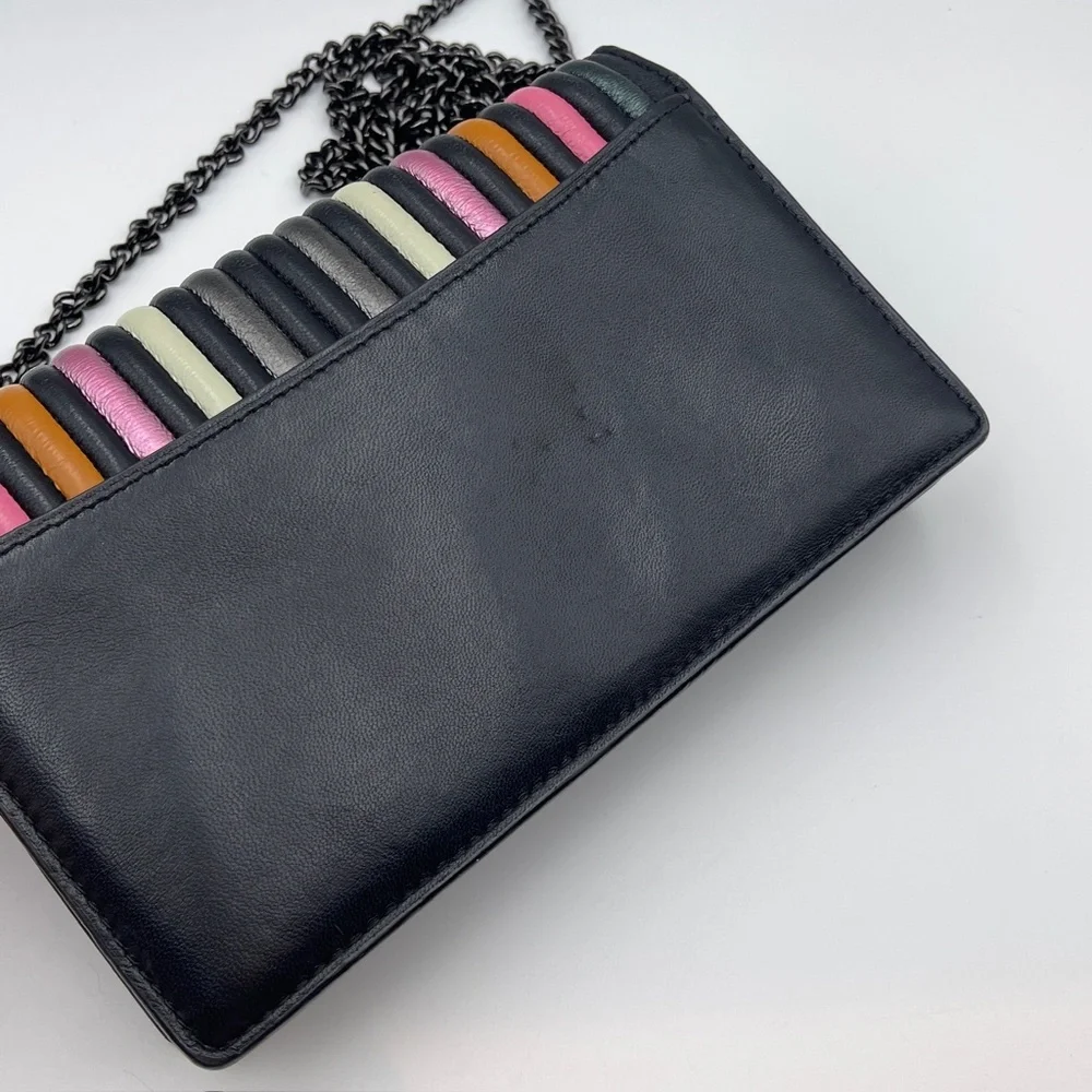 Coach foldover chain Clutch leather colorblock quilting rivets crossbody bag - Picture 14 of 15